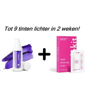 Smilekit - Tandenbleekset - V34 Colour Corrector Serum & Pap+ Whitening Strips - Tot wel 9 tinten lichter- Witte tanden - Paarse Tandpasta - tanden bleken zonder peroxide - Smilekit - Hollywood White - Bleek strips - Kleurcorrector