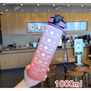 BodyLuxx - Motivatie Waterfles Roze/Paars - 1 Liter Drinkfles - Waterfles met Rietje - Waterfles met tijdmarkering - BPA Vrij - Volwassenen - Drinkfles Kinderen
