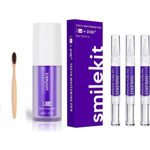 Smilekit - Tandenbleekset - V34 Colour Corrector Serum & V34 Colour Corrector Whitening Pens - Gratis bamboe tandenborstel - Witte Tanden - Paarse Tandpasta - Teeth Whitening - Hismilekit - Kleurcorrector- - Hismile - hismilekit - smilekit