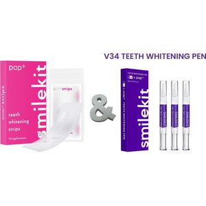 Smilekit - Tandenbleekset - PAP+ Whitening Strips & V34 Colour Corrector Pens - Witte Tanden - Paarse Tandpasta - Teeth Whitening - Kleurcorrector - smilekit