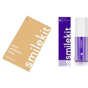 SmileKit - Tandenbleekset - Perzik Whitening Strips & V34 Colour Corrector Serum - 100% Peroxide Vrij - PAP+ - Tandenbleekstrips - Paarse tandpasta -Whitestrips -