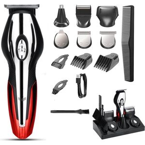 BAESS 6-in-1 Baardtrimmer - Draadloos en Oplaadbaar - Trimmer voor Gezicht, Lichaam en Haar - Tondeuse - Neustrimmer - Rood