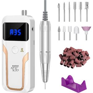 BAESS Elektrische Nagelvijl - Nagelfrees - Manicure en Pedicure set - Draadloos - 35000 RPM - Nail Drill - Nagelboor - Wit