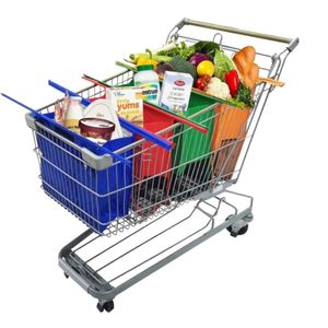 Boodschappentas voor Winkelwagentje, handig, Supermarkt, Shopping Bags, opvouwbaar, Herbruikbare boodschappentassen (set van 4), boodschappentassen met geïsoleerde koeler, opvouwbaar, wasbare boodschappentassen, multifunctionele tassen