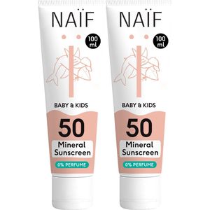 Naïf - Minerale Zonnebrand crème Voordeelset - Baby's & Kinderen - 0% parfum - SPF50 - 2x100ml