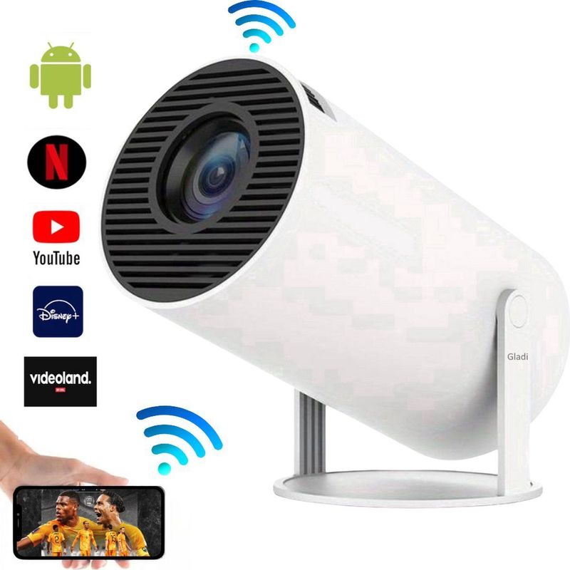Ultieme Draagbare WiFi 6 Mini Beamer - 200 ANSI Lumen - Projector Streamen - BT 5.0 - Android - Home Cinema