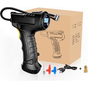 Banden pomp auto - Bandenpomp compressor - Fietspomp met drukmeter - Fietspomp elektrisch - Draadloos - Oplaadbaar - 12V