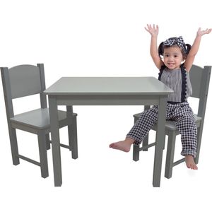 Maxx Kidz Kindertafel - Met 2 Stoeltjes - Grijs - Hout