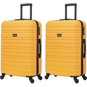 BlockTravel kofferset 2 delig ABS ruimbagage met wielen afneembaar 74 liter - inbouw TSA slot - lichtgewicht - geel