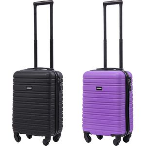 BlockTravel kofferset 2 delig ABS handbagage met wielen afneembaar 29 liter - inbouw TSA slot - zwart - paars