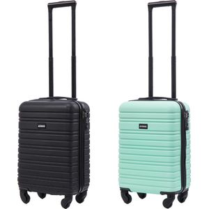 BlockTravel kofferset 2 delig ABS handbagage met wielen afneembaar 29 liter - inbouw TSA slot - zwart - mint groen