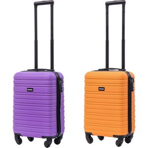 BlockTravel kofferset 2 delig ABS handbagage met wielen afneembaar 29 liter - inbouw TSA slot - paars - oranje