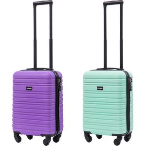 BlockTravel kofferset 2 delig ABS handbagage met wielen afneembaar 29 liter - inbouw TSA slot - mint groen - paars