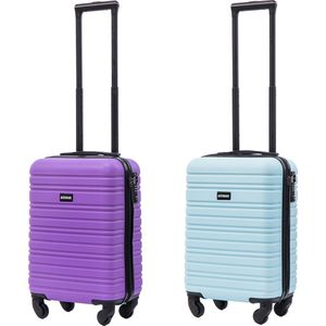 BlockTravel kofferset 2 delig ABS handbagage met wielen afneembaar 29 liter - inbouw TSA slot - licht blauw - paars