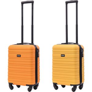 BlockTravel kofferset 2 delig ABS handbagage met wielen afneembaar 29 liter - inbouw TSA slot - oranje - geel