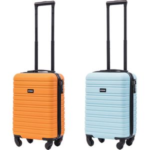 BlockTravel kofferset 2 delig ABS handbagage met wielen afneembaar 29 liter - inbouw TSA slot - licht blauw - oranje