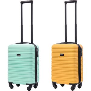 BlockTravel kofferset 2 delig ABS handbagage met wielen afneembaar 29 liter - inbouw TSA slot - mint groen - geel