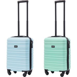 BlockTravel kofferset 2 delig ABS handbagage met wielen afneembaar 29 liter - inbouw TSA slot - licht blauw - mint groen
