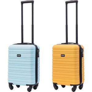 BlockTravel kofferset 2 delig ABS handbagage met wielen afneembaar 29 liter - inbouw TSA slot - licht blauw - geel