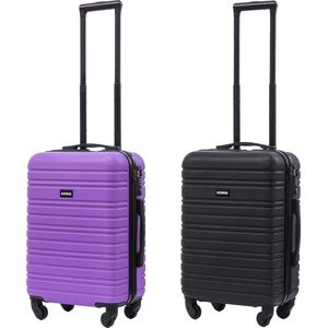 BlockTravel kofferset 2 delig ABS handbagage met wielen afneembaar 39 liter - inbouw TSA slot - zwart - paars