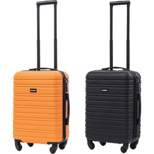BlockTravel kofferset 2 delig ABS handbagage met wielen afneembaar 39 liter - inbouw TSA slot - zwart - oranje