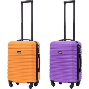 BlockTravel kofferset 2 delig ABS handbagage met wielen afneembaar 39 liter - inbouw TSA slot - oranje - paars