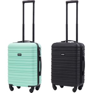 BlockTravel kofferset 2 delig ABS handbagage met wielen afneembaar 39 liter - inbouw TSA slot - zwart - mint groen