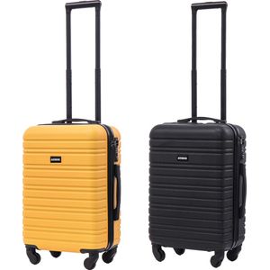 BlockTravel kofferset 2 delig ABS handbagage met wielen afneembaar 39 liter - inbouw TSA slot - zwart - geel