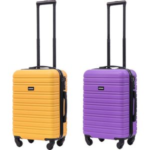 BlockTravel kofferset 2 delig ABS handbagage met wielen afneembaar 39 liter - inbouw TSA slot - geel - paars