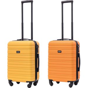 BlockTravel kofferset 2 delig ABS handbagage met wielen afneembaar 39 liter - inbouw TSA slot - geel - oranje