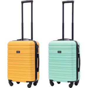 BlockTravel kofferset 2 delig ABS handbagage met wielen afneembaar 39 liter - inbouw TSA slot - geel - mint groen