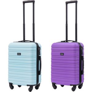 BlockTravel kofferset 2 delig ABS handbagage met wielen afneembaar 39 liter - inbouw TSA slot - licht blauw - paars