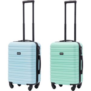 BlockTravel kofferset 2 delig ABS handbagage met wielen afneembaar 39 liter - inbouw TSA slot - licht blauw - mint groen
