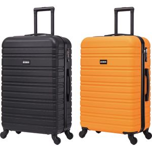 BlockTravel kofferset 2 delig ABS ruimbagage met wielen afneembaar 74 liter - inbouw TSA slot - zwart - oranje
