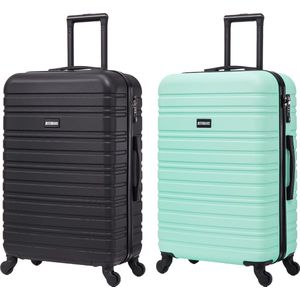 BlockTravel kofferset 2 delig ABS ruimbagage met wielen afneembaar 74 liter - inbouw TSA slot - zwart - mint groen