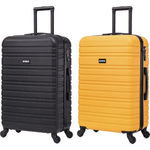 BlockTravel kofferset 2 delig ABS ruimbagage met wielen afneembaar 74 liter - inbouw TSA slot - zwart - geel