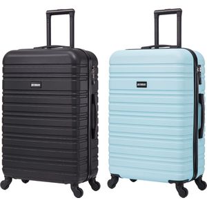 BlockTravel kofferset 2 delig ABS ruimbagage met wielen afneembaar 74 liter - inbouw TSA slot - zwart - licht blauw