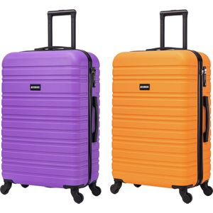 BlockTravel kofferset 2 delig ABS ruimbagage met wielen afneembaar 74 liter - inbouw TSA slot - oranje - paars