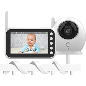 Babyfoon met Houder - Babyfoon met Camera & Nachtzicht - Baby Monitor 300m Bereik, Temperatuur & Geluidsdetectie, Two Way Audio - Wit