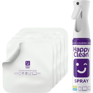 Happy Clean Set Brillendoekjes en Brillenspray - 5 Microvezel Brillendoekjes (20 cm, Uitwasbaar) - Brillenspray 300 ml