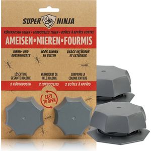 Super Ninja Mierenlokdoos - Ecologisch, Veilig en Effectief Mieren Bestrijden - 4 Mierenlokdoosjes - Voor Binnen en Buiten - Verwijdert Snel de Hele Kolonie - Werkzaam tot 4 weken