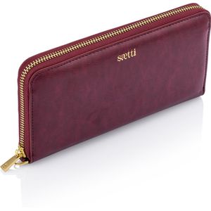 Saetti Clutch Portemonnee - Dames Portefeuille - Vrouwen Avondtas Clutch - Met Rits en Muntvak - Burgundy Rood - Echt Leer