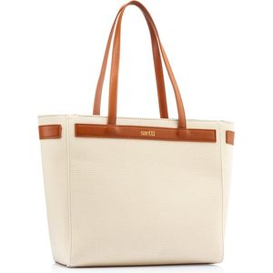 Saetti Tote Bag Shopper Tas - Dames Schoudertas Shopper Reistas - Sterk Canvas Tas met Rits - Beige - Echt Leer