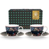 Pip Studio Berry Blues Espresso Kop en Schotel 120ml Set van twee Donkerblauw Bloemen Cadeaudoos