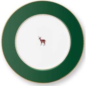 Pip Studio Love Birds Dark Green Hert Ontbijtbord ⌀21cm Porselein Donkergroen met Hertje