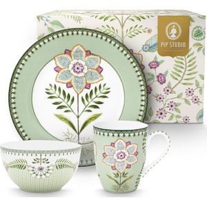 Serviesset Pip Studio Breakfast Lily & Lotus Light Green (Set von 3)