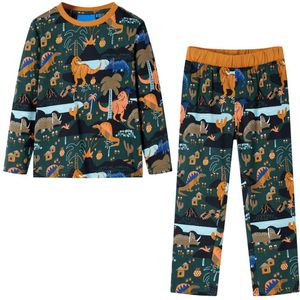 vidaXL - Kinderpyjama - met - lange - mouwen - 92 - donkergroen
