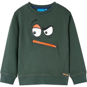 vidaXL - Kindertrui - Donkergroen - 92 - Met Grappig Gezicht en Rits