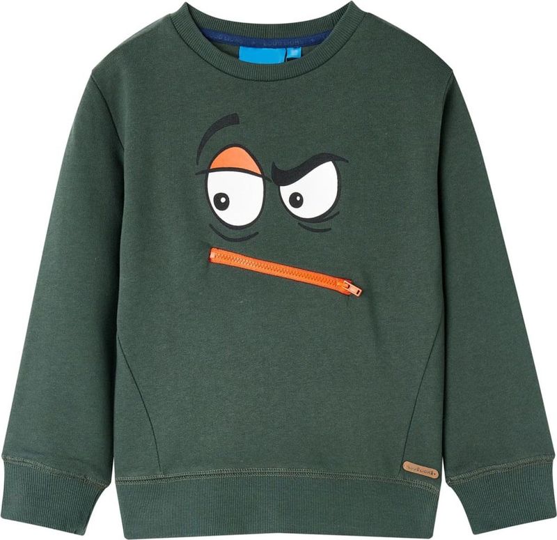 vidaXL - Kindertrui - Donkergroen - 92 - Met Grappig Gezicht en Rits
