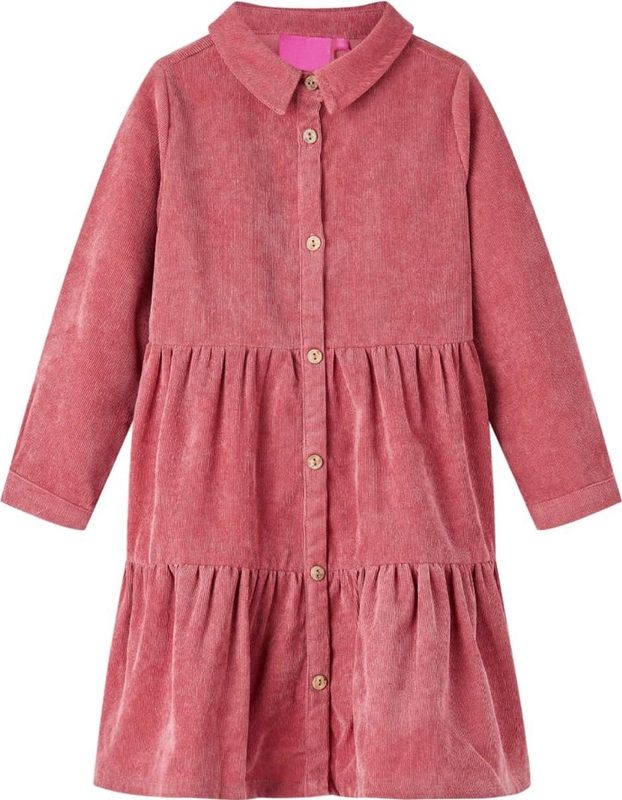 vidaXL - Kinderjurk - Oudroze - Ribfluweel - Lange Mouwen